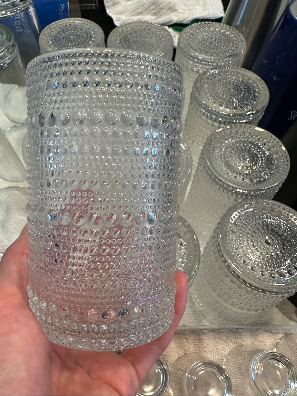 Set of 12 Clear Hobnail Glass Tumblers | Textured Bubble Glasses | Bud Vases